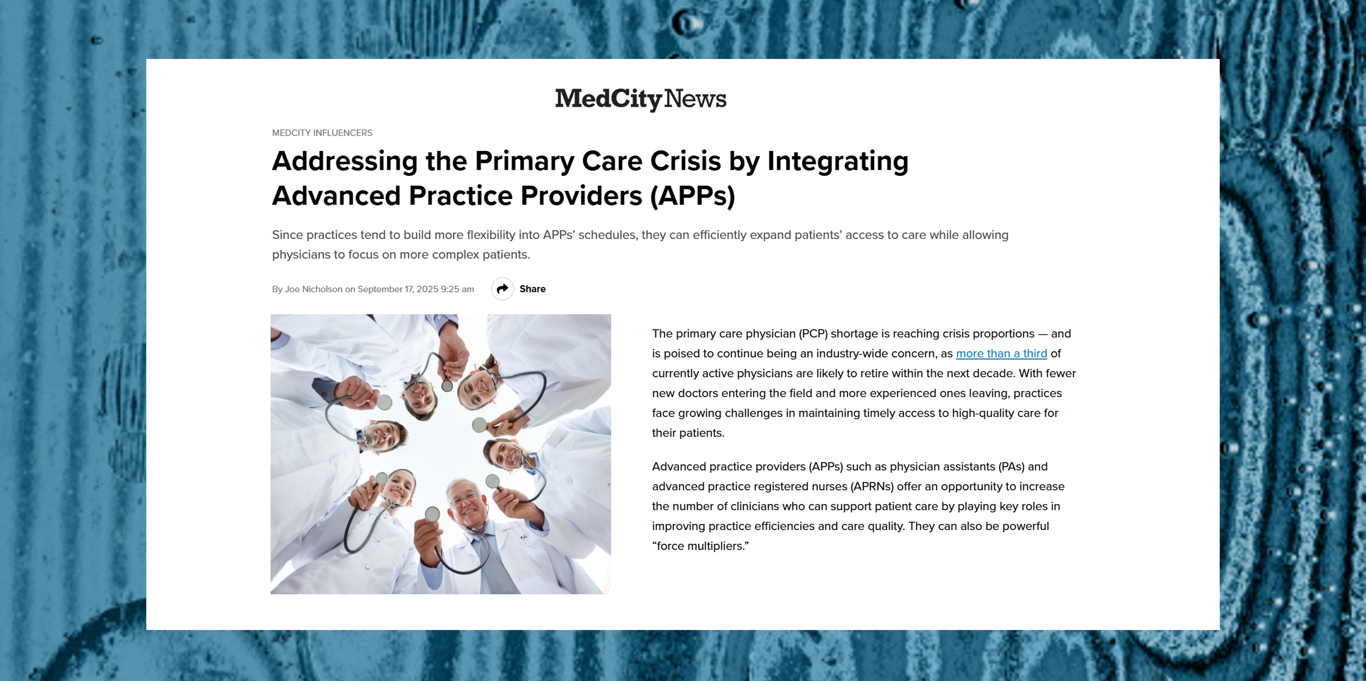 Addressing the Primary Care Crisis by Integrating APPs article